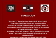 Comunicato del Direttivo Utras curva sud Siberiano che rende nota la sua presenza allo stadio durante la partita di mercoledì 17 settembre con l’Atalanta U23, in controtendenza con altri gruppi