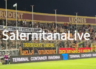 Ravenna Salernitana: la Curva Nord saluta i salernitani